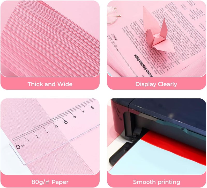 MG 100 Sheets Pink Copy Printing Paper, 8.3 X 11.7 inch Colored Printer Papers, Pink Construction Paper for Card Making Scrapbooking School Office Party DIY Craft - Image 5